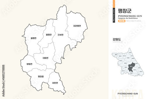 강원도 평창군 행정동 윤곽선 지도