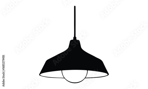 Minimalist black pendant lamp silhouette. Vector retro hand drawn illustration