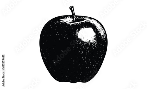Monochrome hand-drawn apple illustration with intricate details. Vector retro hand drawn illustration