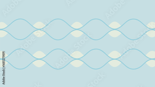 Two Rows of Light Blue Waves with Cream Ovals on Light Blue Background abstract pattern