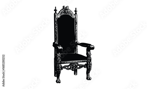 Ornate vintage throne with intricate carvings. Vector retro hand drawn illustration