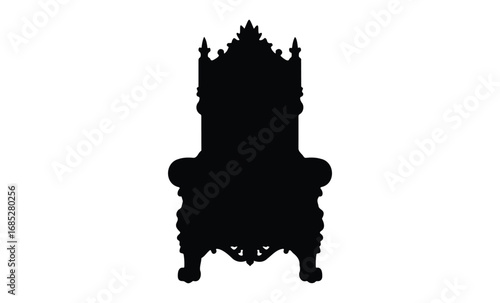 Ornate regal throne silhouette with decorative detailing. Vector retro hand drawn illustration
