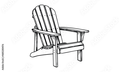 Black and white drawing of adirondack chair. Vector retro hand drawn illustration