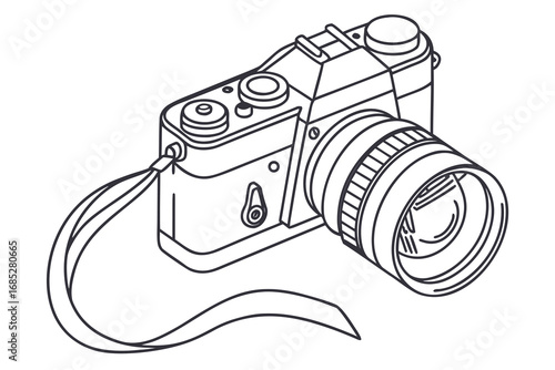 Vintage Camera Illustration for Photography Enthusiasts Black and White Line Art Design of a Classic Film Camera for Print and Digital Media