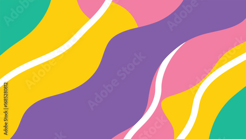 Vibrant Abstract Organic Shapes with White Lines in Playful Colors background flowing
