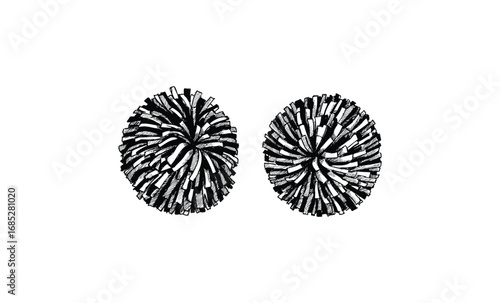 Black and white hand-drawn pom poms. Vector retro hand drawn illustration
