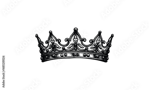 Ornate vintage royal crown illustration with intricate detailing. Vector retro hand drawn illustration