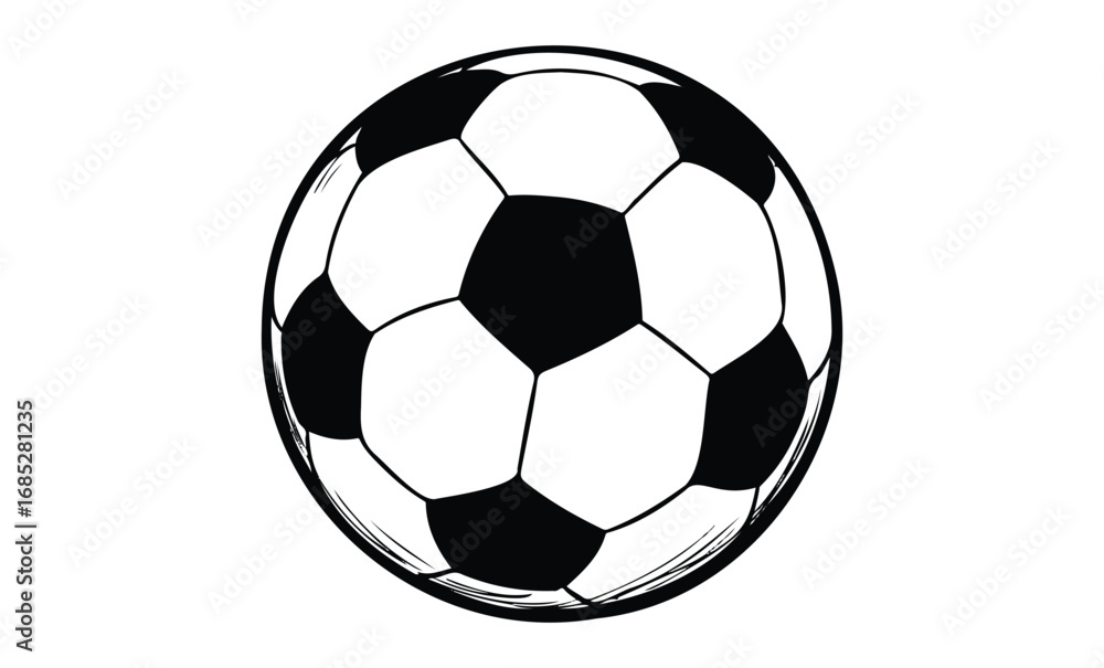 Obraz premium Classic black and white soccer ball illustration. Vector retro hand drawn illustration