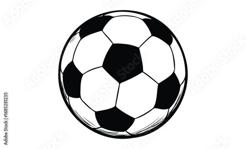 Classic black and white soccer ball illustration. Vector retro hand drawn illustration