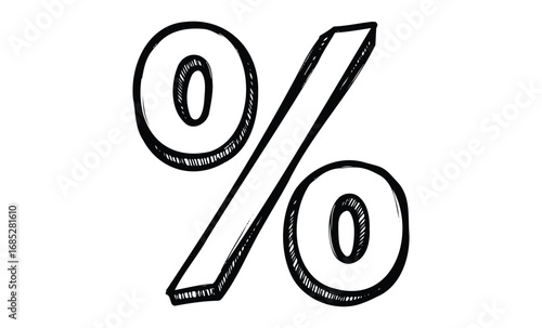 Hand-drawn black and white percentage symbol illustration. Vector retro hand drawn illustration