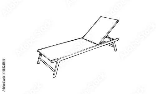 Minimalist line art of outdoor reclining chaise lounge chair. Vector retro hand drawn illustration