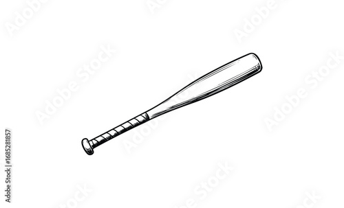 Sketch of a classic baseball bat with detailed handle design. Vector retro hand drawn illustration