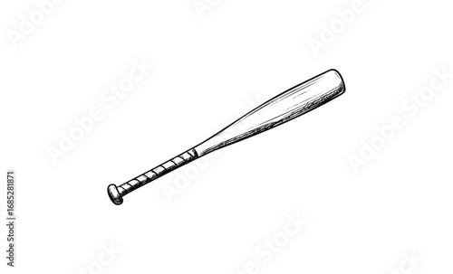 Hand-drawn baseball bat sketch with detailed linework. Vector retro hand drawn illustration