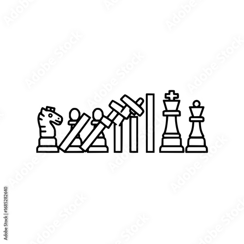 Domino effect chess strategy game planning risk management and strategic thinking concept for success one hundred