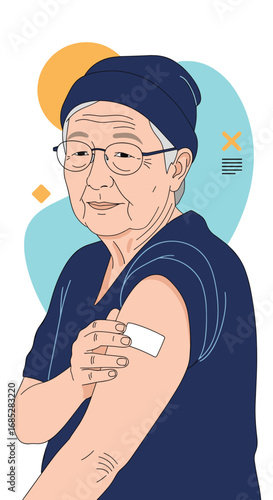 Senior citizen receiving vaccination shot for protection against illness and disease