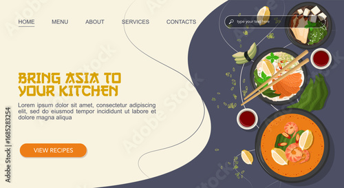 Bring Asia To Your Kitchen landing web page with asian food