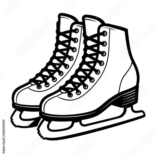 Elegant Pair of Figure Ice Skates Outline Drawing for Winter Sports and Recreation Designs, Perfect for Coloring Books, Holiday Cards, and Athletic Event Promotions. Isolated Monochrome Vector Illustr
