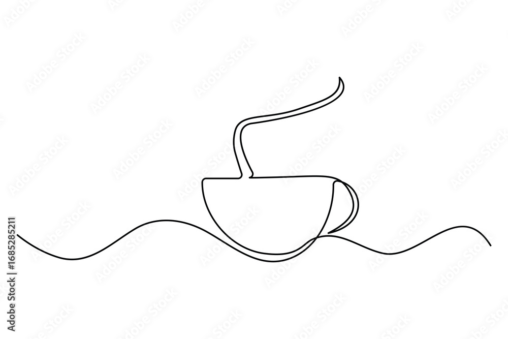 Obraz premium Continuous one line drawing of coffee cup outline vector illustration minimalism style design 