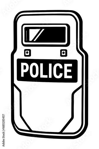 High-Visibility Police Riot Shield Vector Icon: Essential Law Enforcement Protective Gear for Crowd Control, Tactical Operations, and Officer Safety. Durable Ballistic Protection for Frontline Public 
