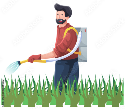 Farmer Spraying Pesticide Illustration