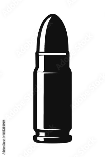 Minimalist Black & White Bullet Cartridge Vector Icon: Ideal for Ammunition, Weaponry, Military, Hunting, Shooting Sports, Self-Defense, and Target Practice Designs. A powerful, modern graphic symbol.