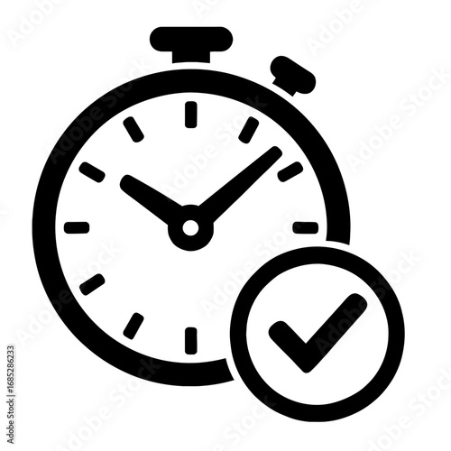 Efficient time management success with on-time task completion and approved schedules. This productivity icon symbolizes deadlines met, timely delivery, and successful project finalization, ensuring a