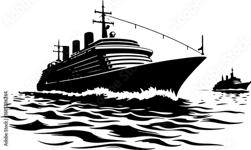 ship in the sea, ship, boat, sea, silhouette, vector, illustration, vessel, transportation, nautical, cruise, cargo, water, fishing, yacht, transport, travel, ocean, submarine, shipping, military, con