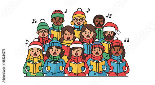 Diverse Christmas Carolers Singing Festive Songs.