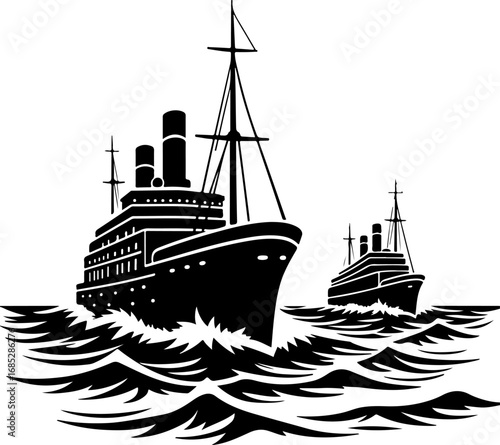 ship in the sea, ship, boat, sea, silhouette, vector, illustration, vessel, transportation, nautical, cruise, cargo, water, fishing, yacht, transport, travel, ocean, submarine, shipping, military, con