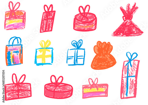 Children's drawing with wax crayons, pastels