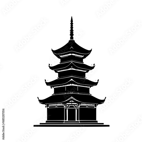 An ancient pagoda with traditional Japanese architecture stands tall in the temple, a historic landmark in Asia