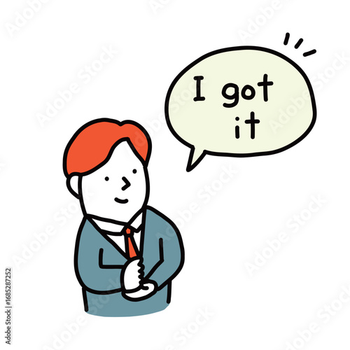 分かった！と手を叩くスーツの男性のイラスト　
I got it