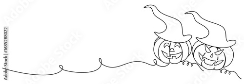 line art of pumpkins and halloween hats