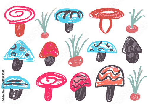 Children's drawing with wax crayons, pastels