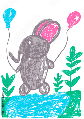 Children's drawing with wax crayons, pastels