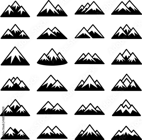 Mountain peaks range vector set of mountain shapes icon set and mountain landscape illustration