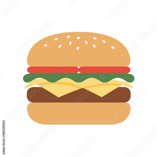 Delicious and colorful illustration of a mouthwatering burger on a white background