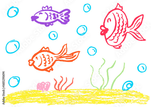 Children's drawing with wax crayons, pastels