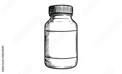 Monochrome sketch of plastic bottle with cap. Vector retro hand drawn illustration