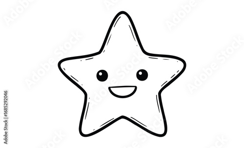 Smiling cartoon star outline with happy expression. Vector retro hand drawn illustration