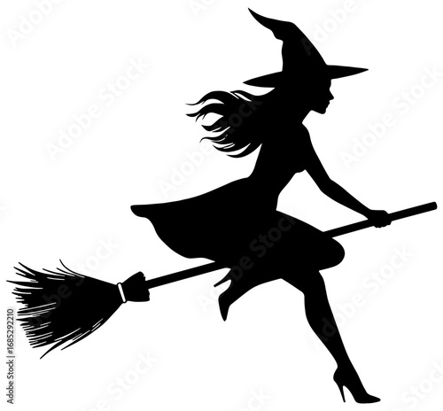 Silhouette of a witch riding a broomstick 