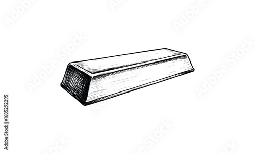 Detailed black-and-white engraving of a silver bullion bar with textured shading. Vector retro hand drawn illustration