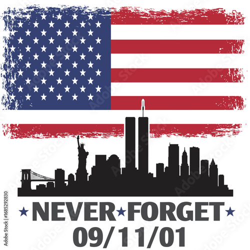 9/11 Never Forget American Flag New York City Skyline