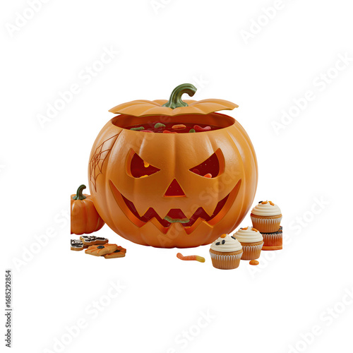 Pumpkin Jack O Lantern with Candy and Halloween Swees for Trick or Treat Celebration