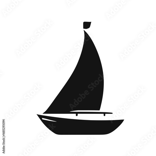 White sailboat icon vector isolated on a sea background with waves