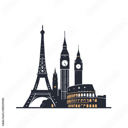Eiffel Tower vector silhouette, a famous French landmark and symbol of Parisian architecture