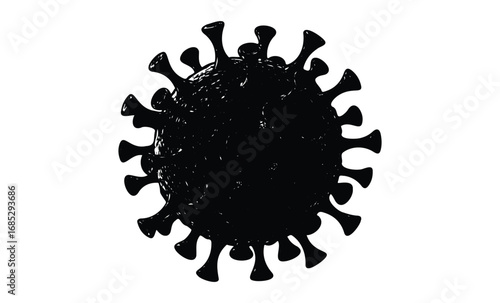 Detailed black coronavirus cell illustration. Vector retro hand drawn illustration