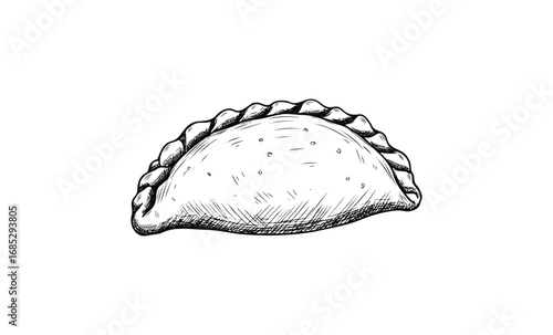Hand-drawn sketch of a traditional empanada with textured details. Vector retro hand drawn illustration