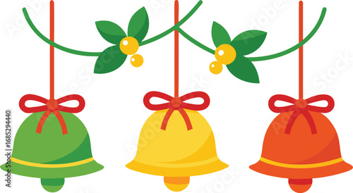 Christmas hanging bells vector design on transparent background. Christmas decoration elements