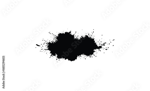 Black ink splatter with artistic design. Vector retro hand drawn illustration